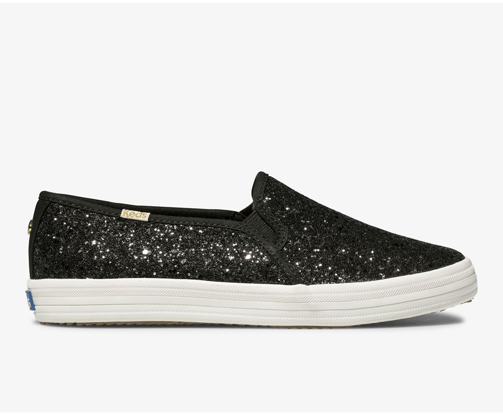 Slip Ons Keds Femme Noir - Kate Spade New York Double Decker Glitter - 970-CDALTX